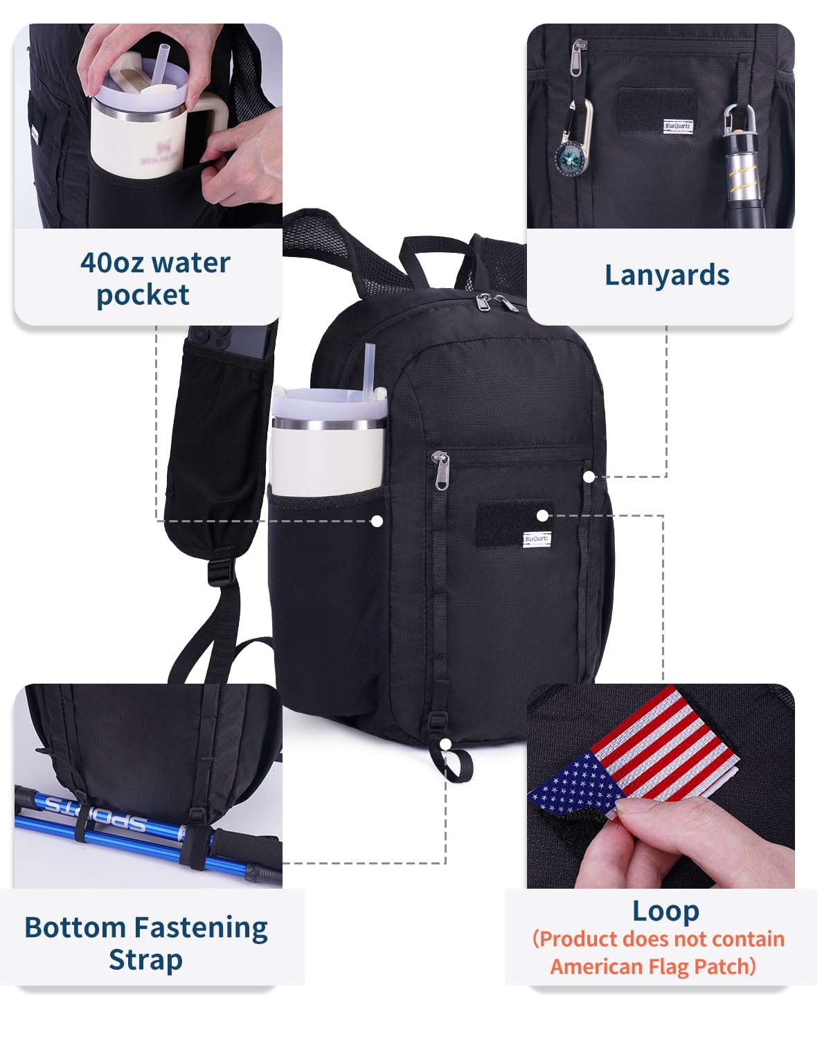 Foldable 15L Small Hiking Backpack with Soft Flask