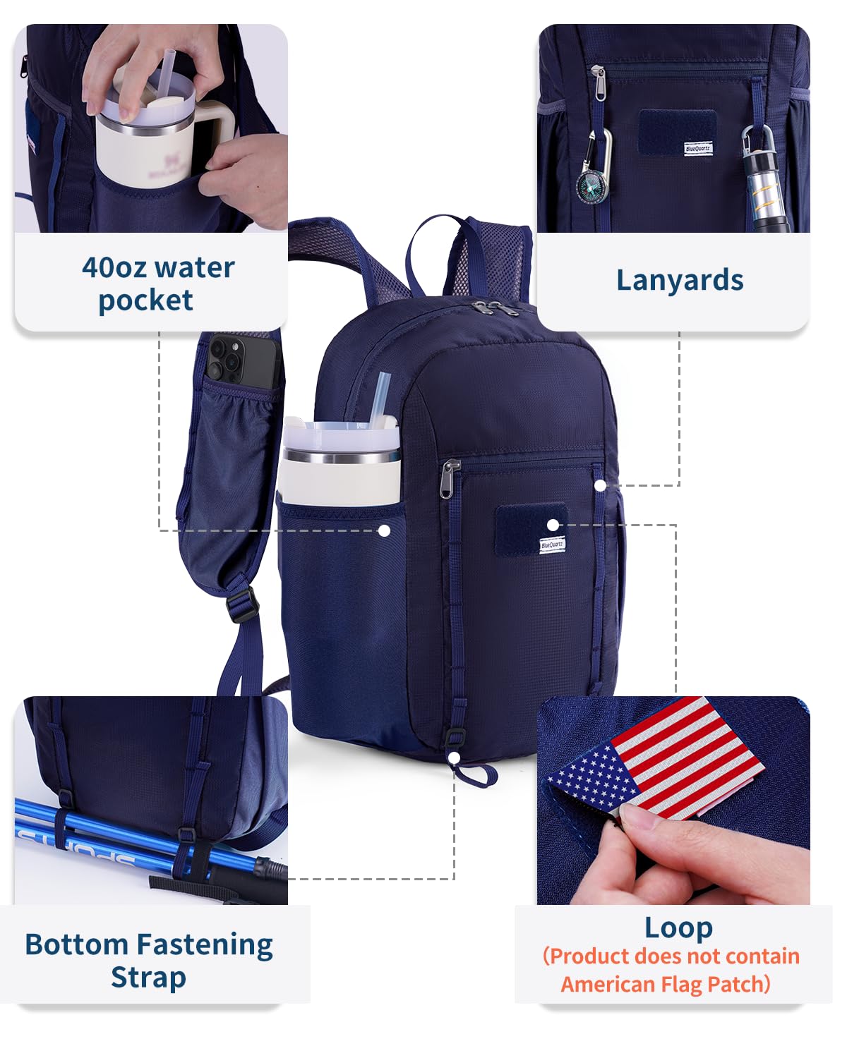 Foldable 15L Small Hiking Backpack with Soft Flask