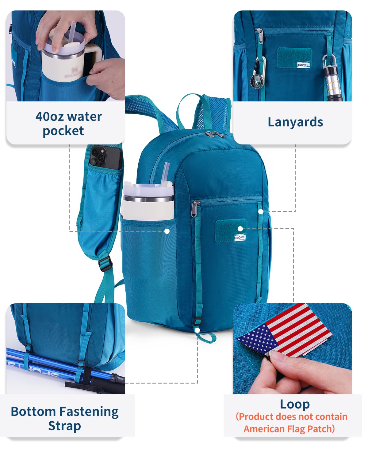 Foldable 15L Small Hiking Backpack with Soft Flask